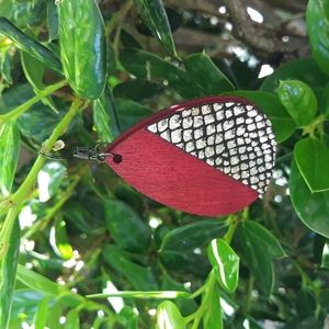 Wood Teardrop Statement Earrings w/ Metallic Silver &Black Faux Suede Detail